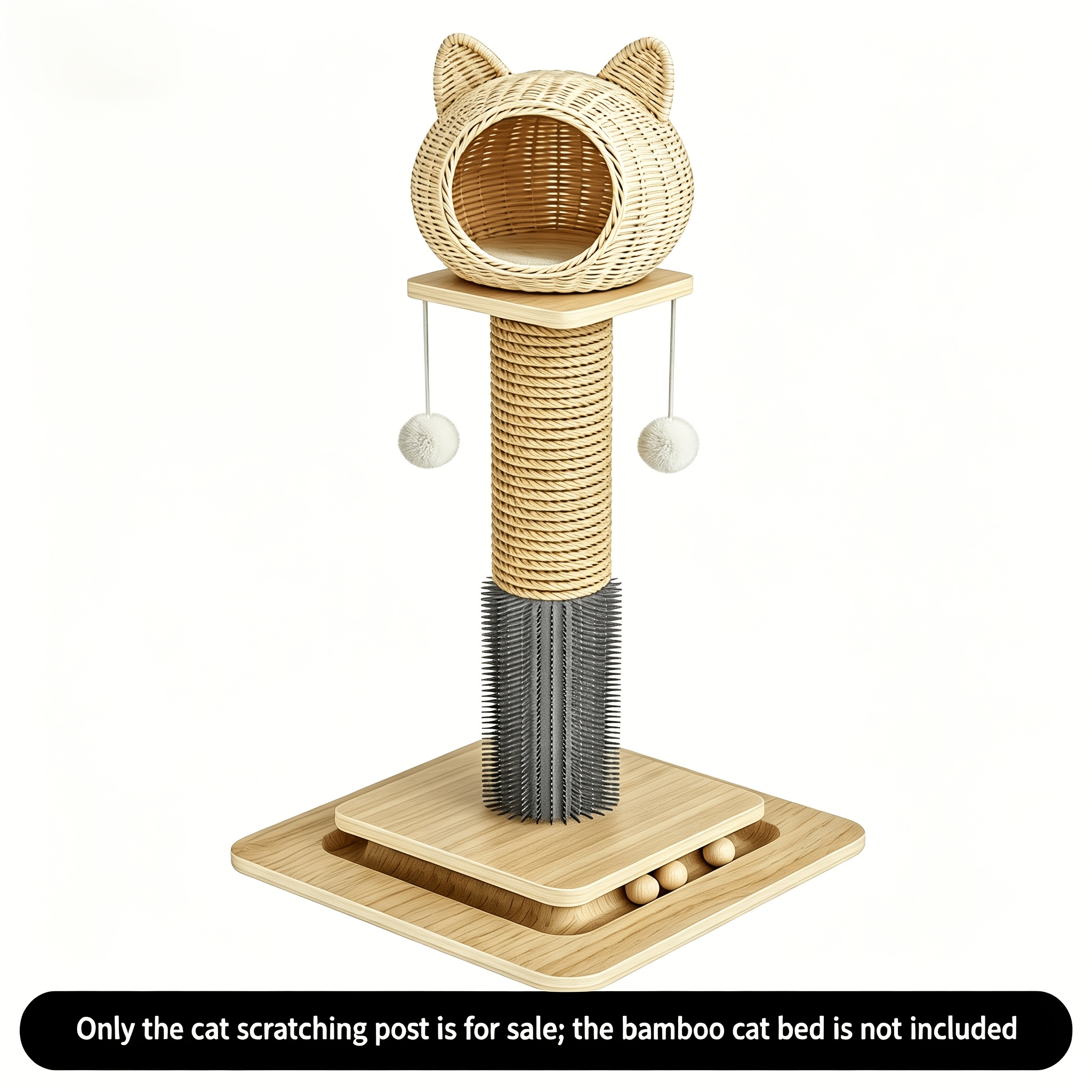Image of 3-in-1 Cat Scratching Post, Featuring 2 Floating Ball And 3 Moving Ball, Wrapped In Sisal Rope, -one Cat Tree For Scratching, Shedding And Playing, Suitable For Multi-cat Households