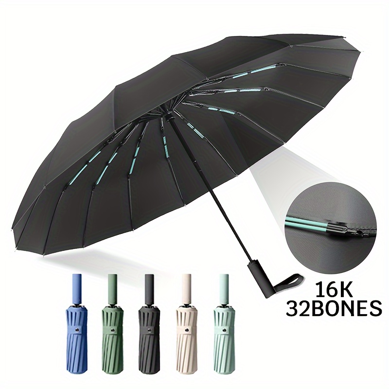 

1pc Automatic Large 32-rib Umbrella (16k Double Bones), Windproof Umbrella, Windproof And Foldable Rain Gear, Ideal For Business Or Casual Use, Rain And Shine Dual-use