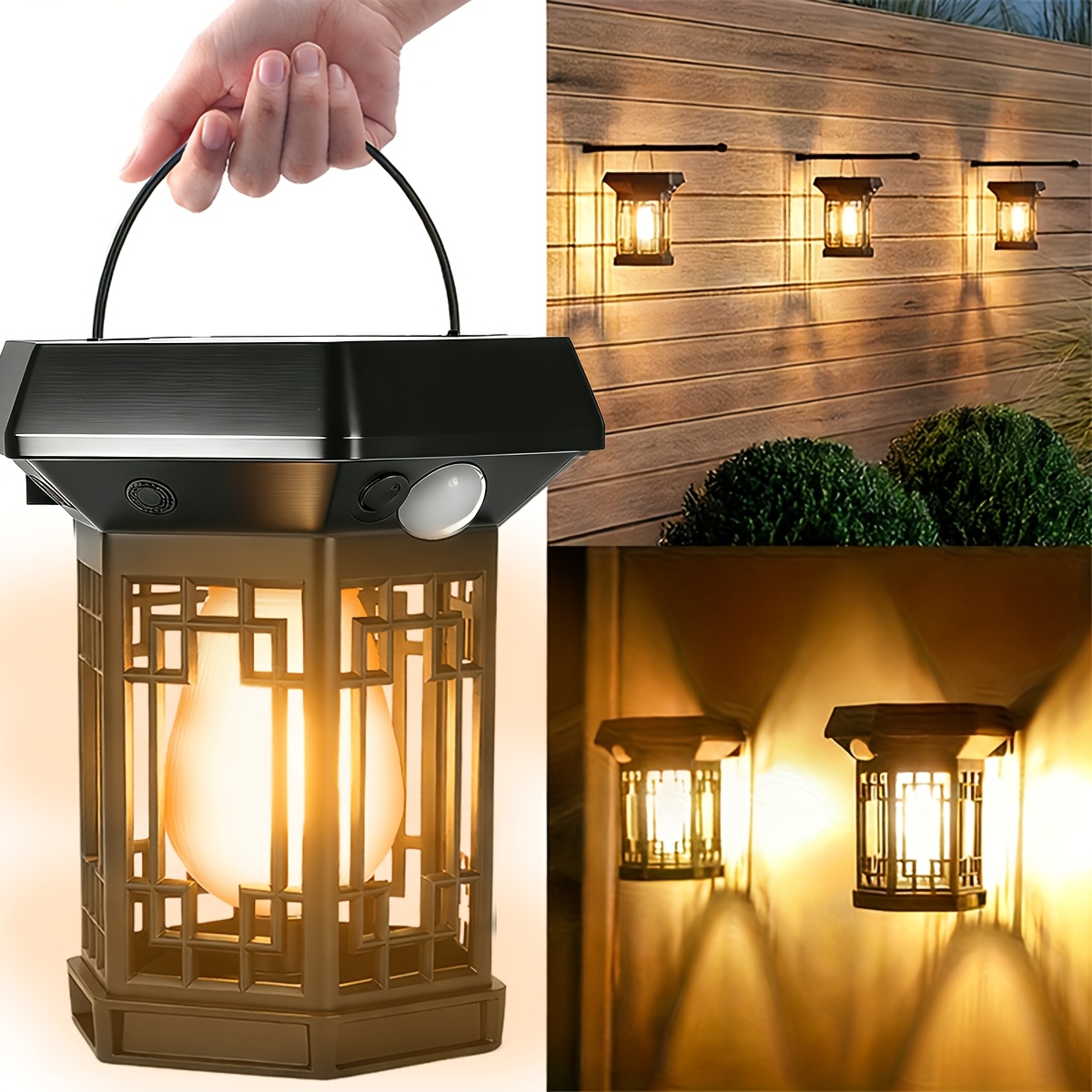 TEMU Rechargeable Outdoor Solar Wall Lights Motion Sensor Ip44 Waterproof Led Wall Sconce Black Abs Solar Lamp Garden Light For Outside House Garage