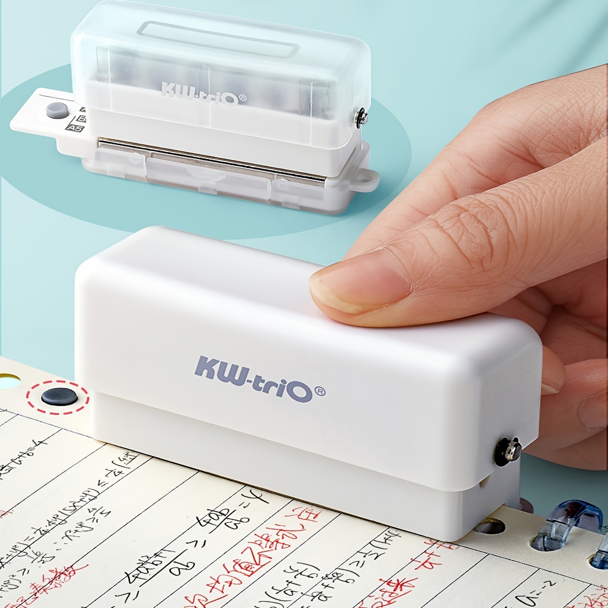 

Kw-trio 1pc Mini 6-hole Paper Puncher, Handheld Punches For A4 A5 B5 Notebooks, 5.5mm Hole Diameter, Durable Plastic Material