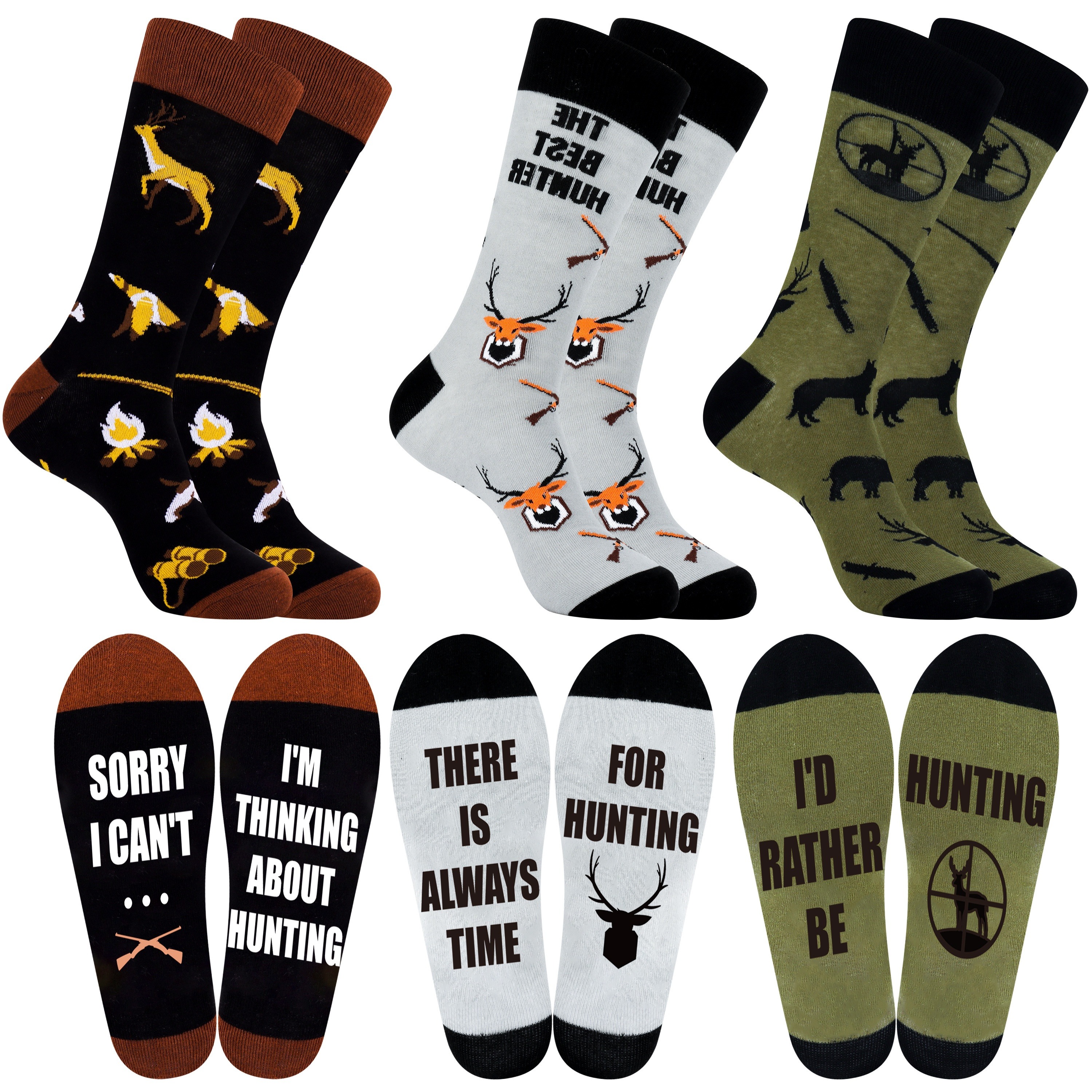 

3 Pairs For Men Funny Crazy Novelty Crew Socks For Men Women Gifts For Hunting