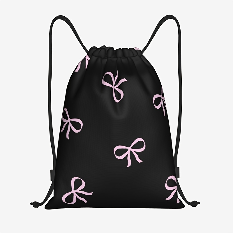 TEMU Bow Tie Backpack - Stylish & , Durable Polyester, Adjustable Drawstring Closure, Multiple Utility Pockets, Gym, Yoga, Travel, Yoga Accessory,