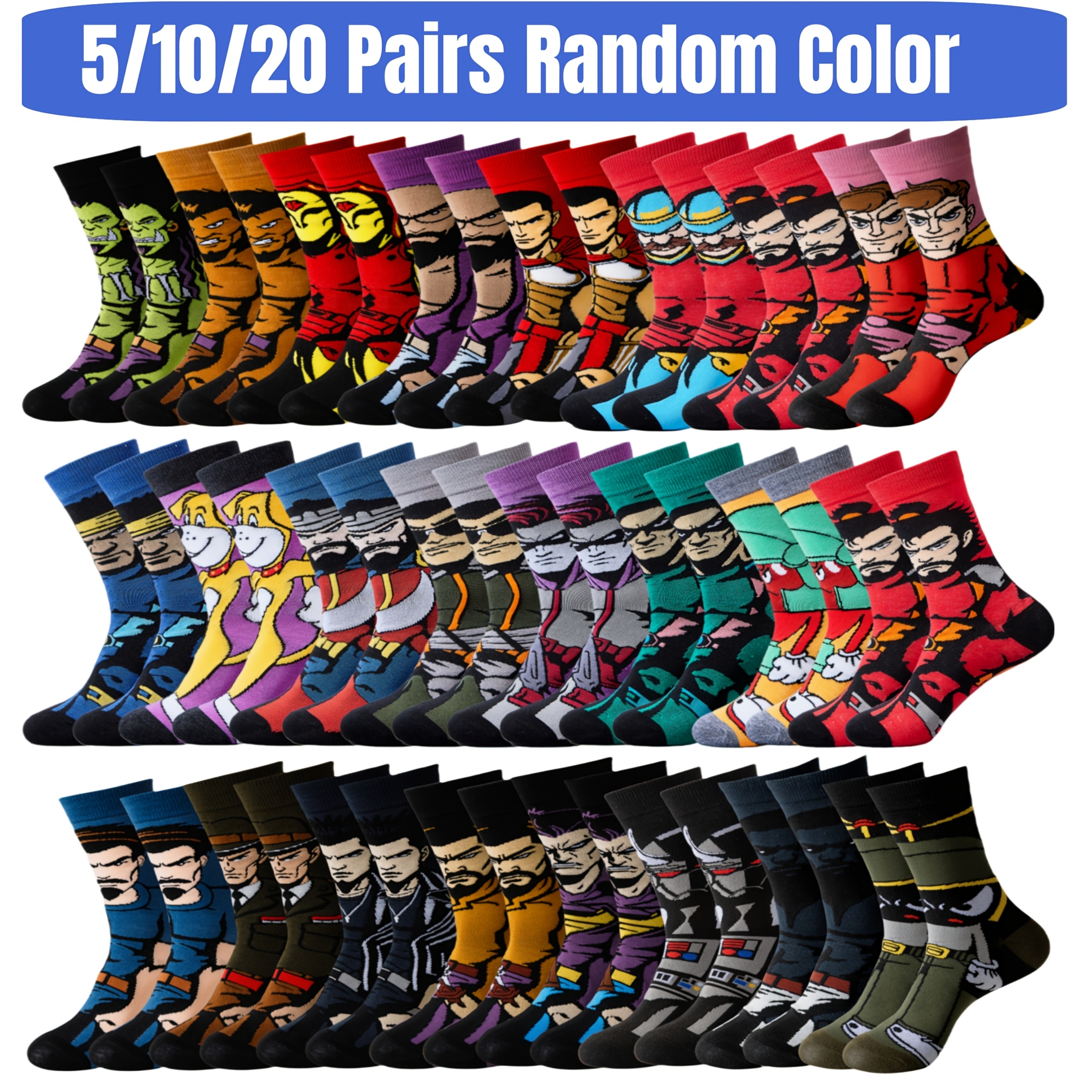 TEMU 5/10/20 Pairs Of Cartoon Knitted Socks,, Fun, Casual, Unisex, Fun And, Breathable And Comfortable Style Socks, Outdoor Wear, Women's Socks, Unisex Mid Tube Socks