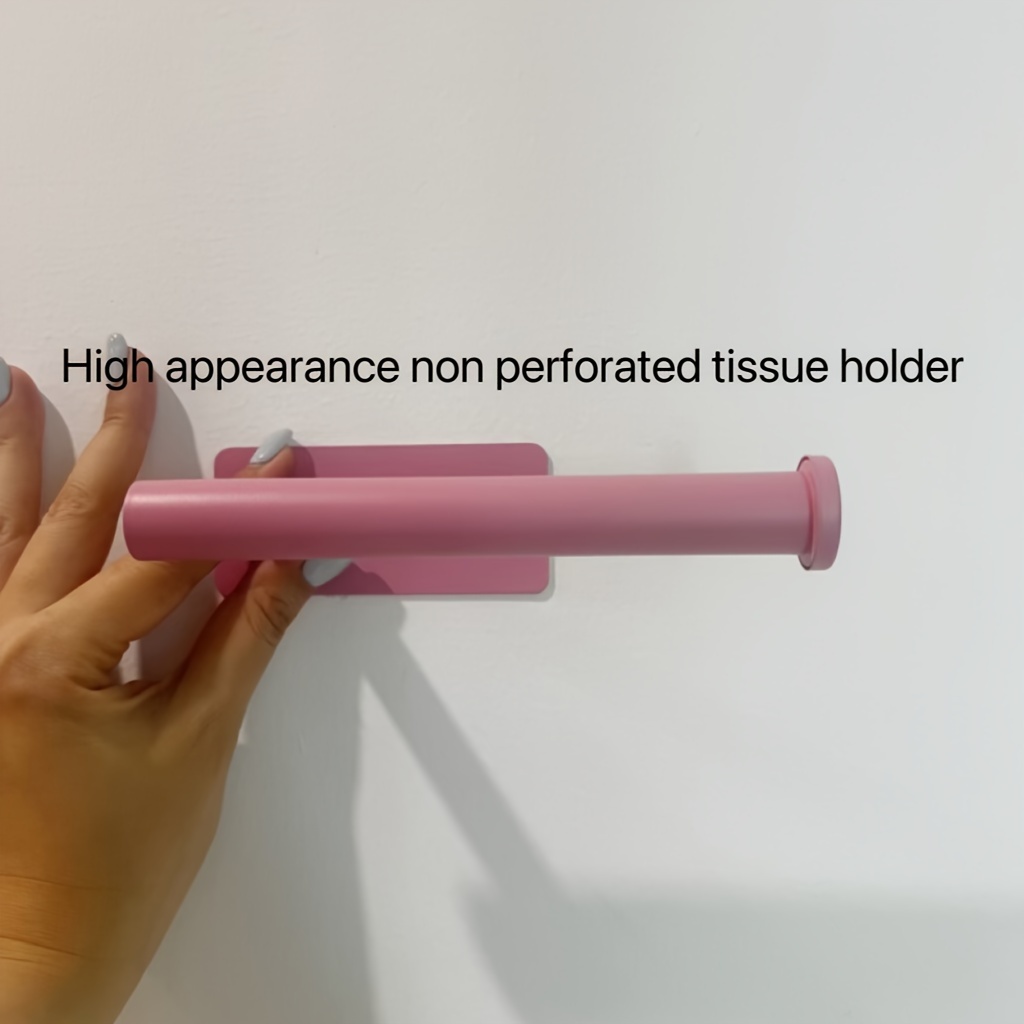 

Easy-install Pink Stainless Steel Toilet Paper Holder - Self-adhesive, No-drill Wall Mount, Square Base Design For Bathroom Dispensing