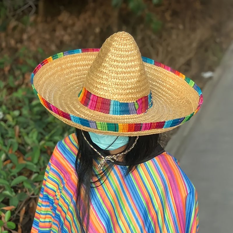 

Striped Straw Sombrero Hat - Hand-washable, Fit For Halloween, Christmas & Thanksgiving Celebrations - Vibrant Party Accessory, Halloween Decorations