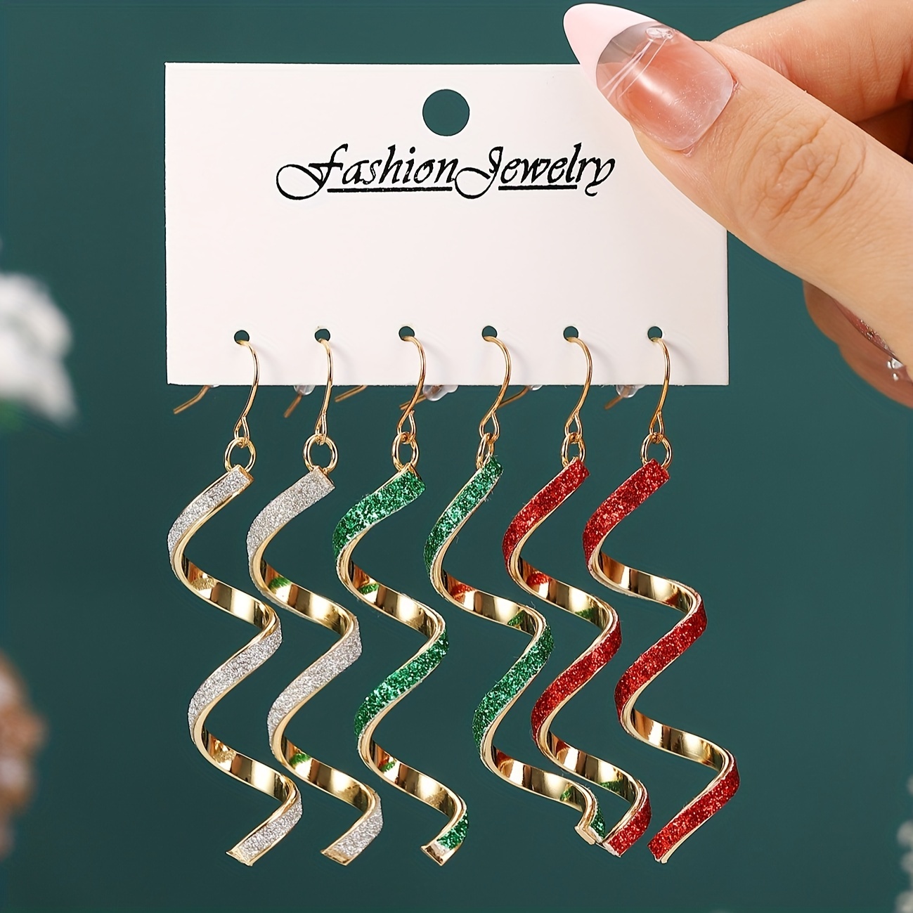 

3pcs Christmas Spiral Geometric Dangle Earrings Set - Alloy, & Parties