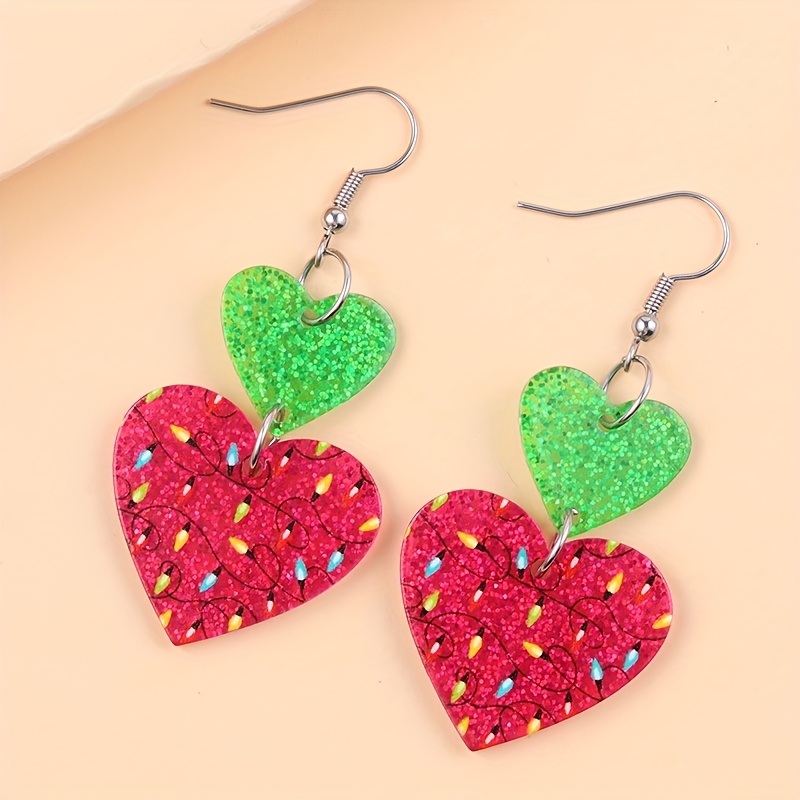 Colorful Heart Acrylic Dangle Earrings for Women