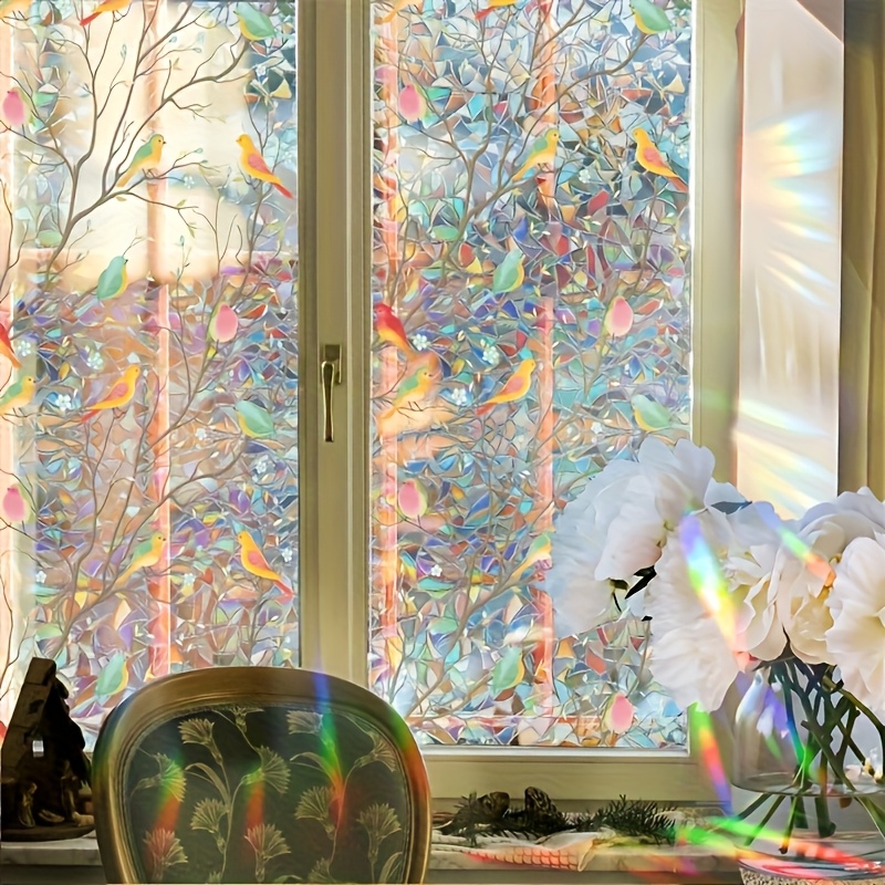 TEMU Film de coloré, film décoratif de croissant pour fenêtre, film de confidentialité en verre dépoli peint, autocollant non adhésif pour fenêtre,