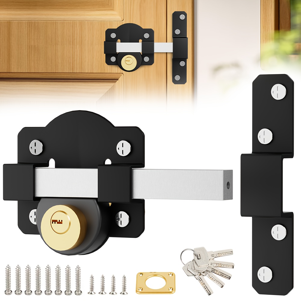 item picture heavy duty double sided deadbolt lock for   gates 50 70mm long throw anti theft security lock with   stainless steel housing fit for wood   sheds outdoor gate lock gate locks for outside gate garden gate lock black