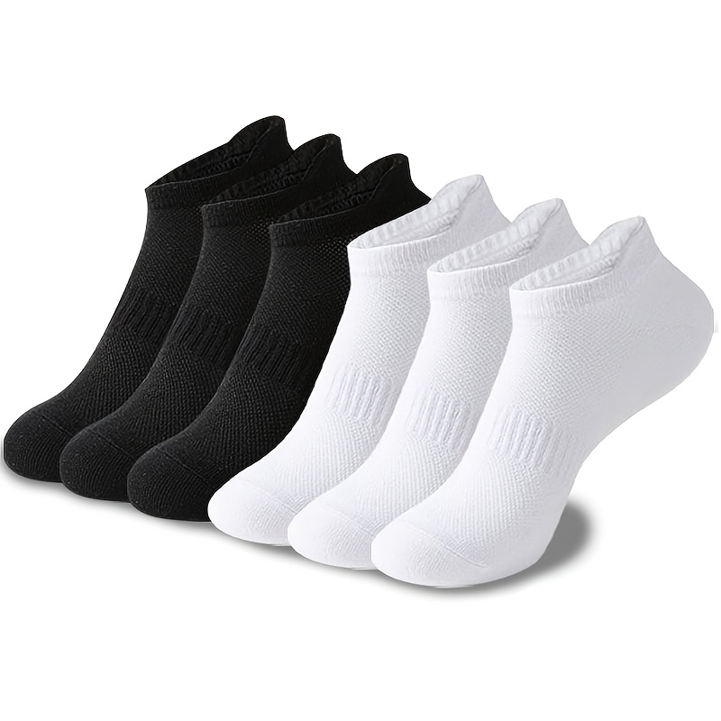 

6 Paires de chaussettes de cheville en respirante pour femmes, en polyester 95% et en spandex 5%, tissu tricoté, couleur unie, antidérapantes, confortables pour et .