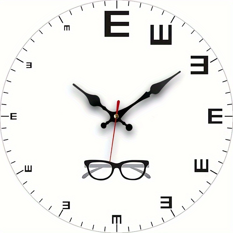 TEMU Modern Silent Quartz Wall Clock With Glasses Design - Round Wooden Clock For Bedroom, Living Room, Office, Kitchen, Bathroom Decor - Battery