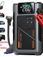 portable car air compressor jump starter with led emergency light 3000a peak power 12v for gas diesel engines usb digital tire inflator red insulated material fast charging car accessories tools vehicle accessory insulated body