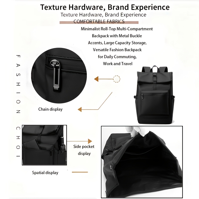 External Zip Pocket Flap Backpack Made of Lightweight Fabric with Buckle Decoration, Featuring Comfortable Shoulder Straps And Large Capacity, Perfect for Daily Work And Study Organization