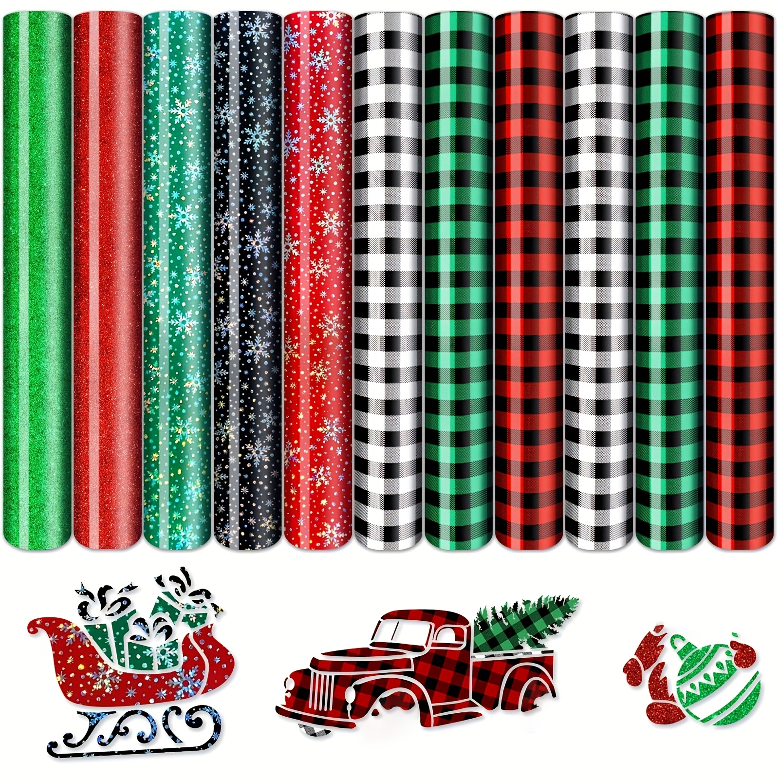 Image of Christmas Heat Transfer Vinyl, 11 Sheets Christmas Vinyl, Holographic Snowflake Iron On Vinyl For 12×10 Inch