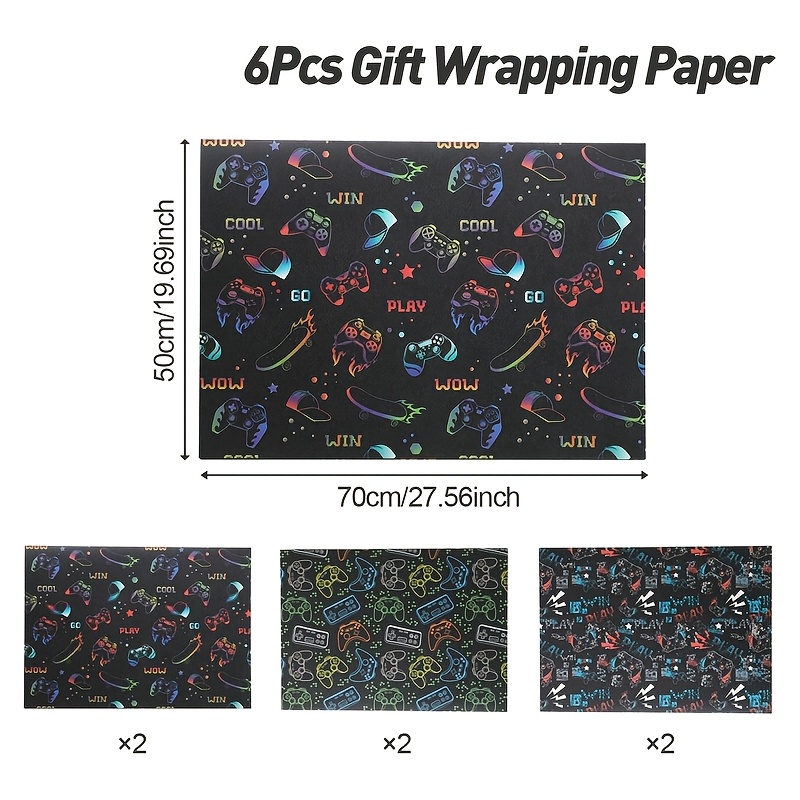 6pcs Game Console Gift Wrapping Paper, Electronic Game Themed Birthday Gift Wrapping Paper, Birthday Gift Packaging
