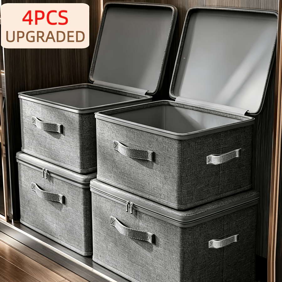 4pcs   extra large foldable   storage box waterproof storage bed sheet organizers foldable storage and organization boxsuitable for wardrobes bedrooms books multi functional storage and organization box dual zippers 3 handles