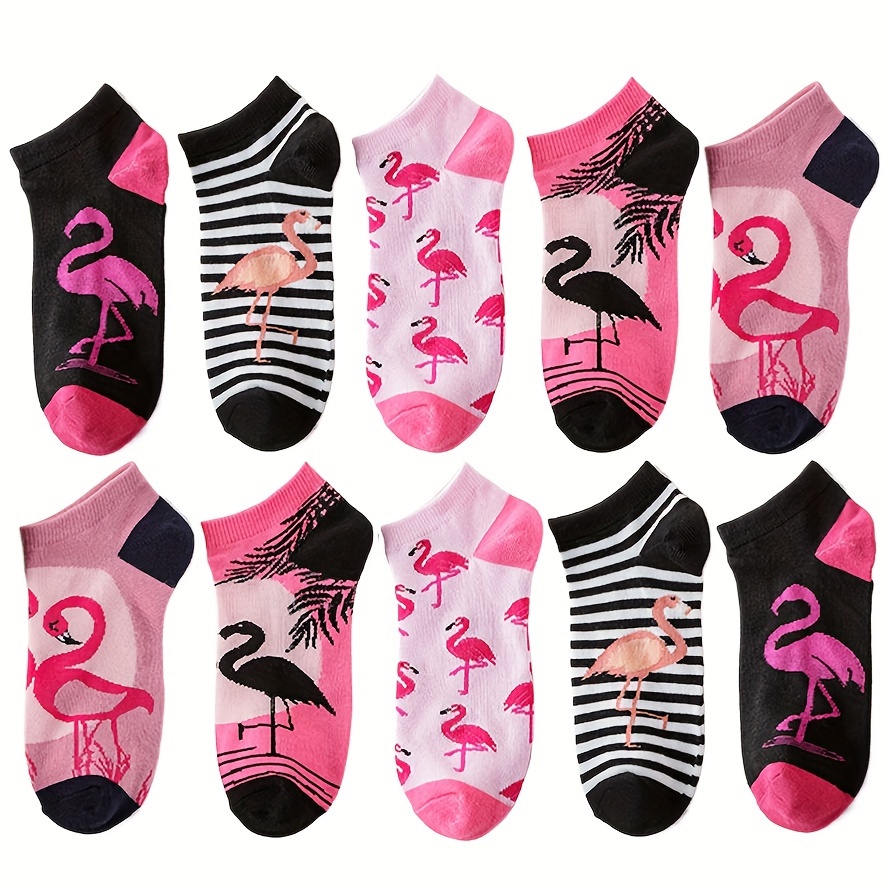 

10 Pairs Of Men's Fashion Flamingo Pattern Low-cut Socks, Comfy & Breathable Elastic Socks, For Gifts, Parties And Daily Wearing