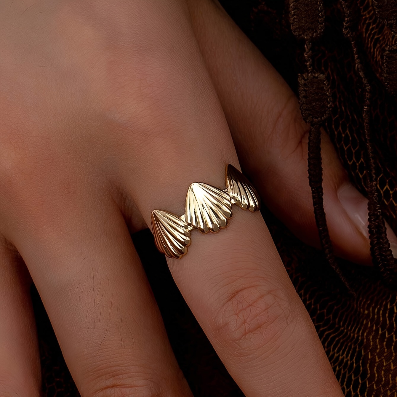 3pcs Golden 3D Starfish Ring Set Shell Open Adjustable Hand Jewelry