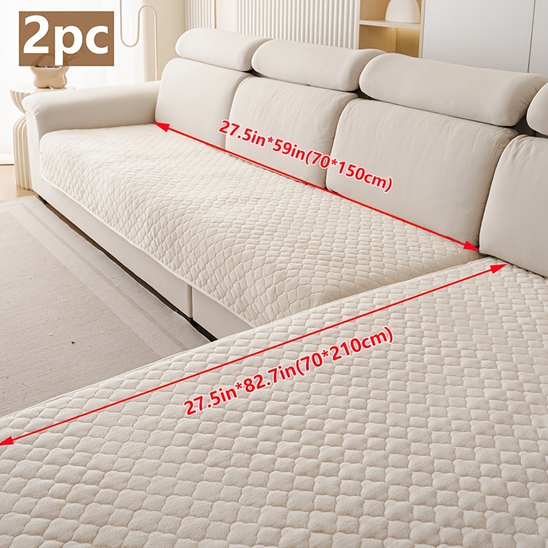 TEMU [square Pattern]2pcs Velvet Solid Color Sofa Cushion Set, Featuring Check Design, Pet-friendly, Non-slip Sofa Cover, Suitable For Home Decor In