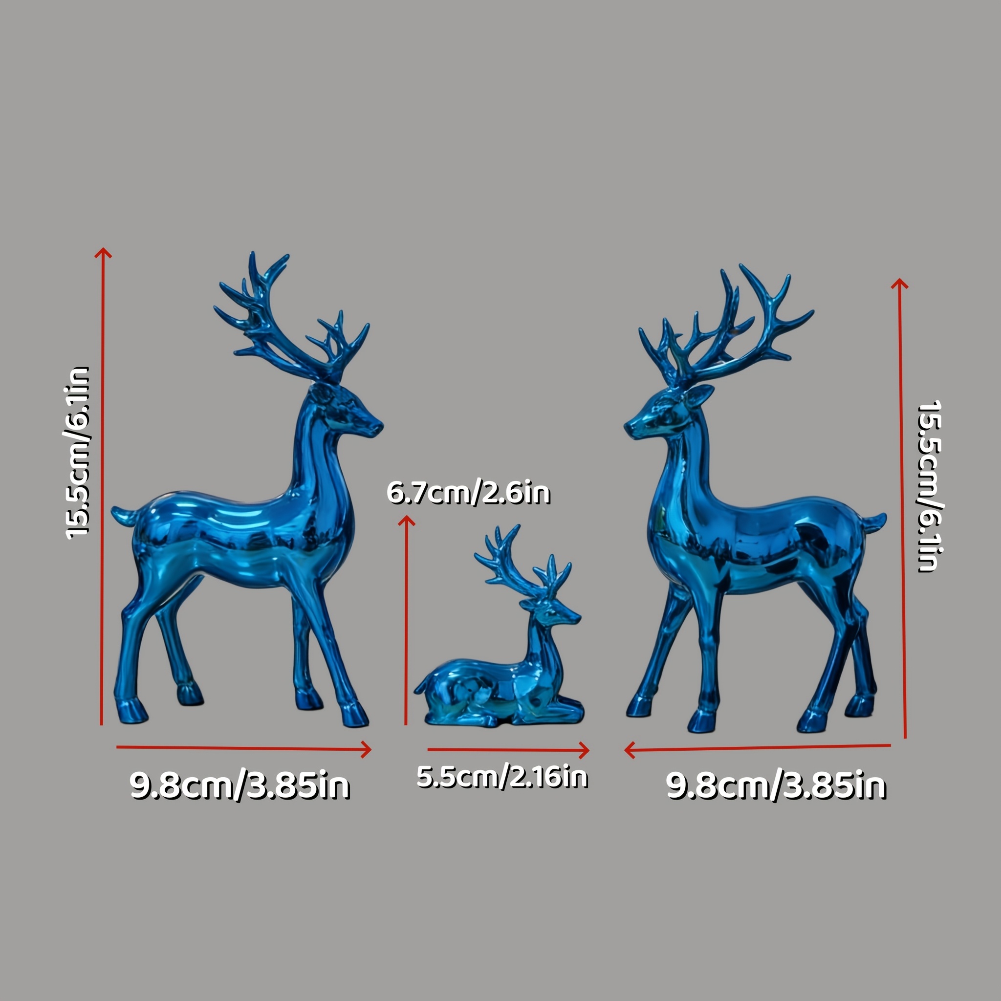 TEMU Gemstone Blue Reindeer Sculpture Set Of 3 | Light Luxury Texture Nordic Style Modern Simple Study, Bedroom, Bookshelf, And Drift Window