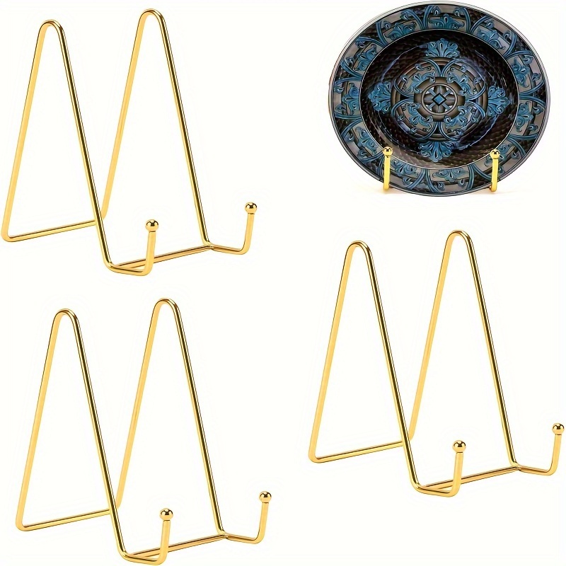 

Vintage Style 8 Inch Iron Easels, Pack Of 3, Display Stands For Plates, Photo Frames, Artwork – Decorative Family-themed Plate Holders For Tabletop – Golden