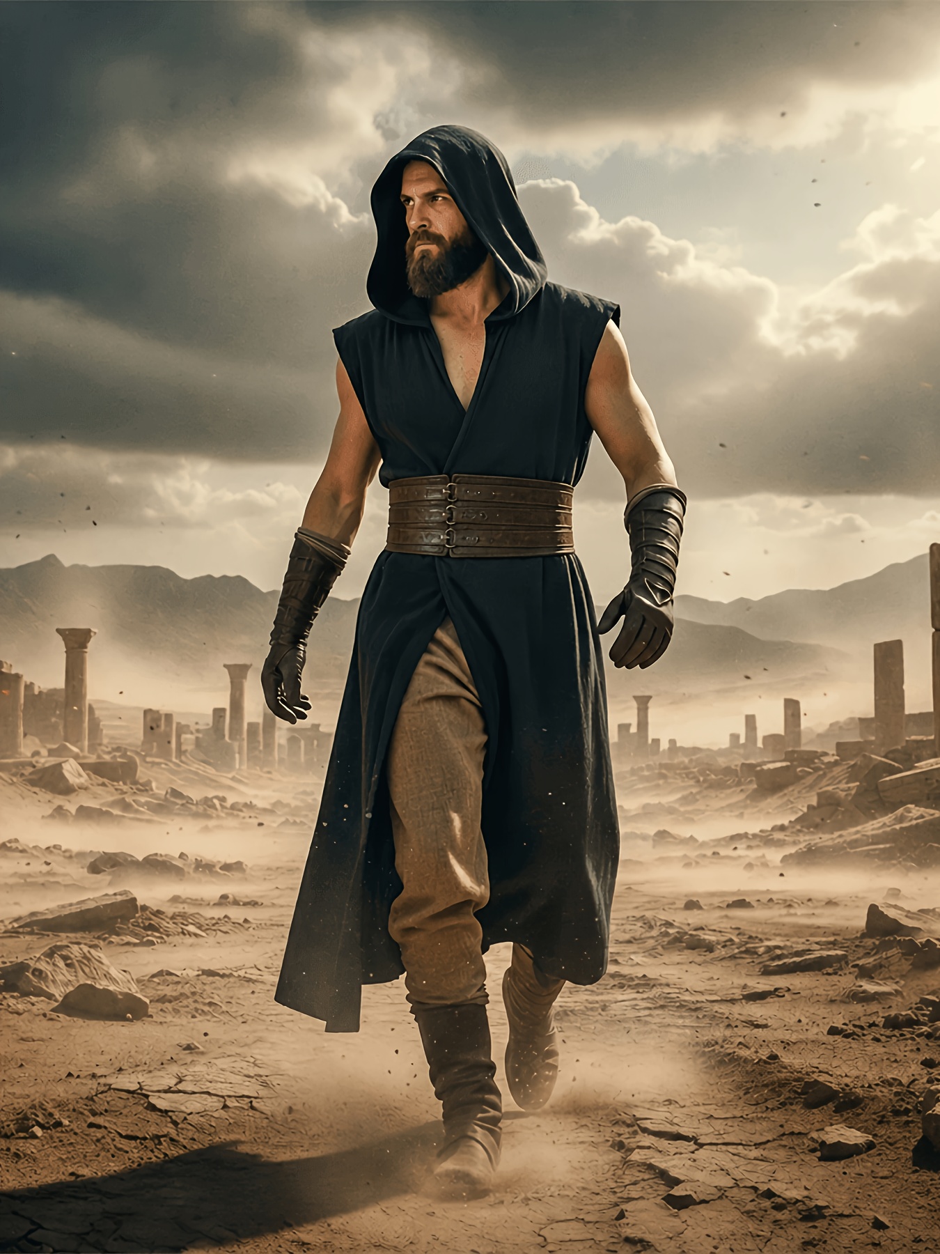 Men's Medieval Renaissance Hooded Tabard Costume Vest