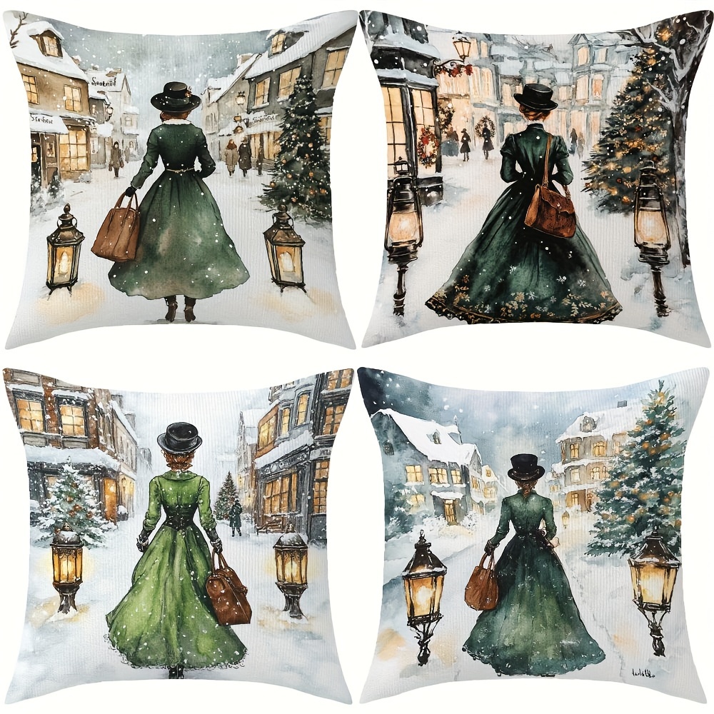 

4pcs Woman Covers, Double-sided Print, For Sofa, Bed, Zipper Closure, For Festival, Valentine's Day, Halloween & Christmas (insert Not Included)