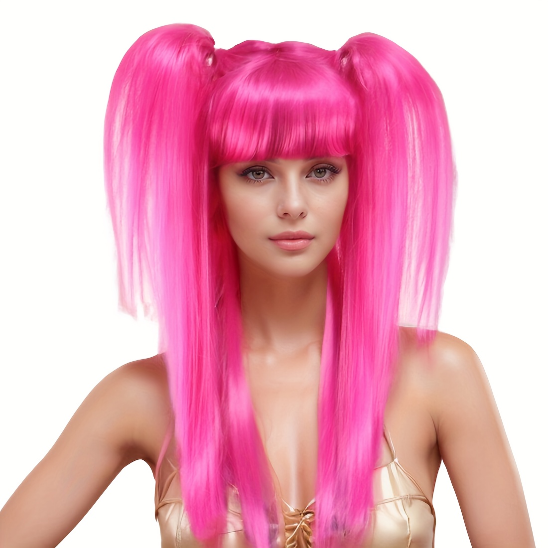 TEMU Wig, Designed For Cosplay, Features A Stylish And 20-inch Double Ponytail In Vibrant Colors.