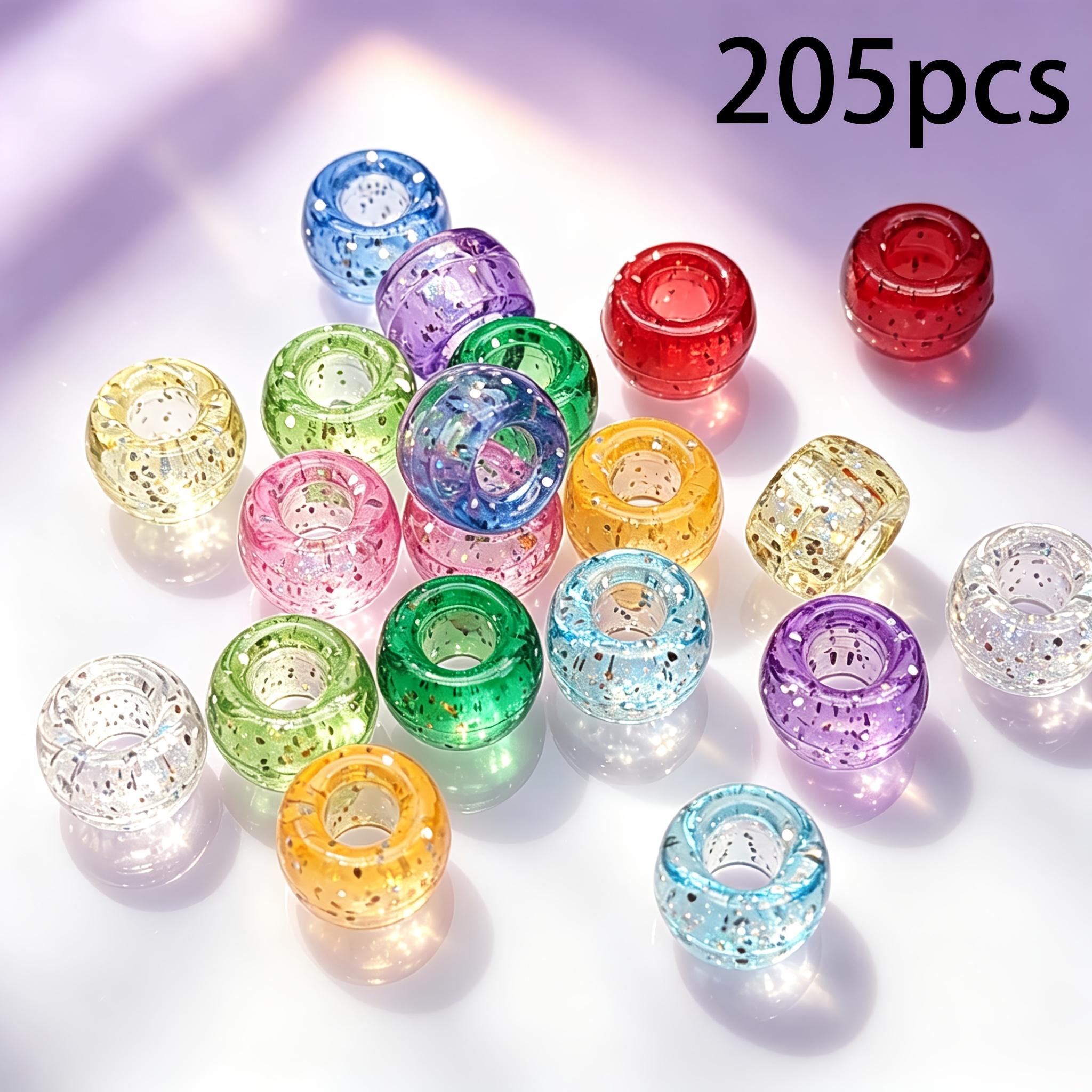 TEMU 205pcs 9mm Transparent Suitable For Diy Craft Beads With Large-hole Sequin Capsules (cylinder Shaping) - Sparkling Acrylic Spacer Beads For