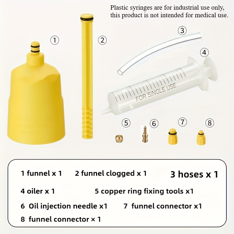 Image of 8pcs Bicycle Brake Gas Pump Kit, Made Of Abs Material, Transparent White, With Funnel And Oil Plug, Used As A Hydraulic Disc Brake Repair Tool For Highway Mountain Bikes