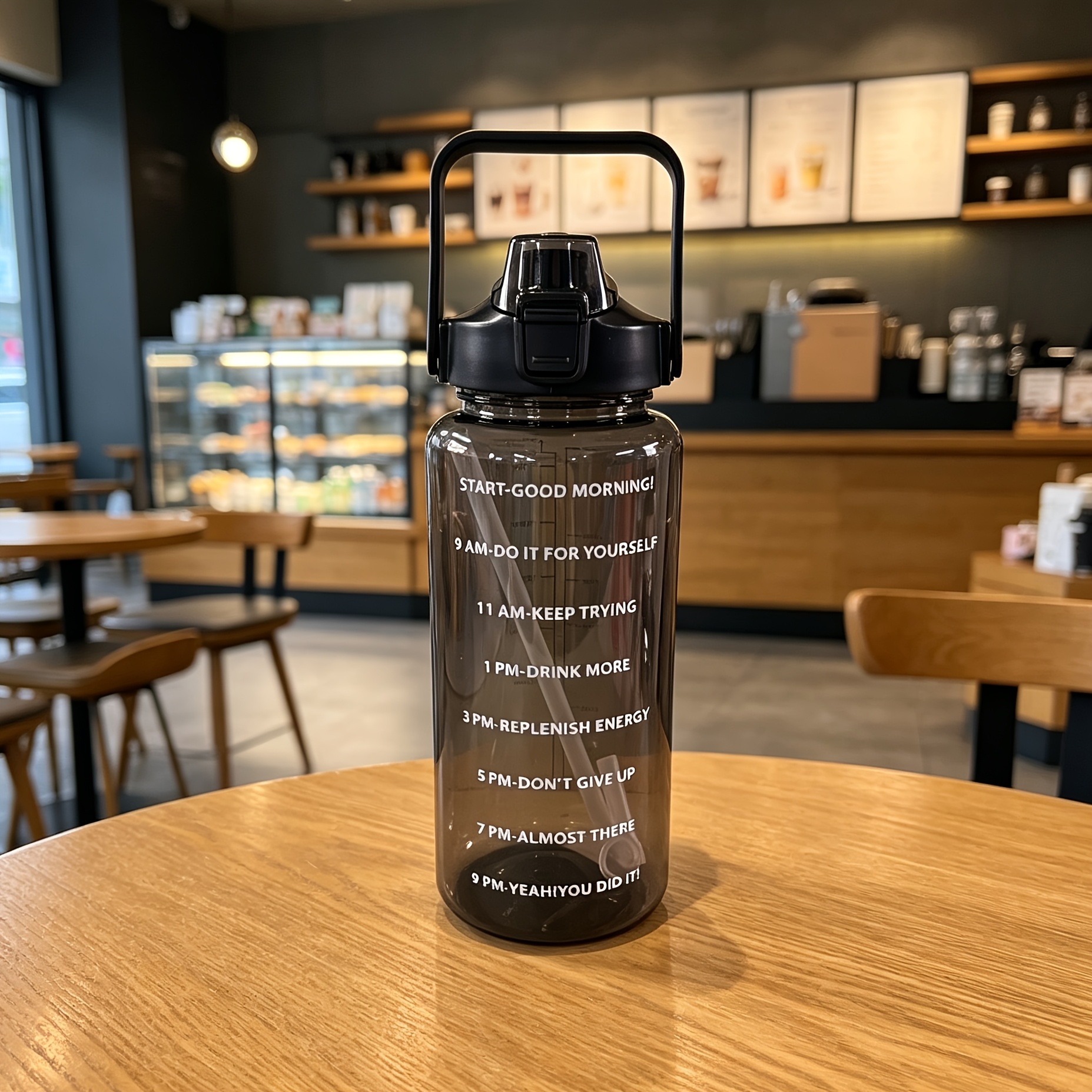 Image of 2000ml Large Capacity Sports Water Bottle With Straw - Portable, Leak-proof For Fitness & Outdoor Activities, Durable Pc Material