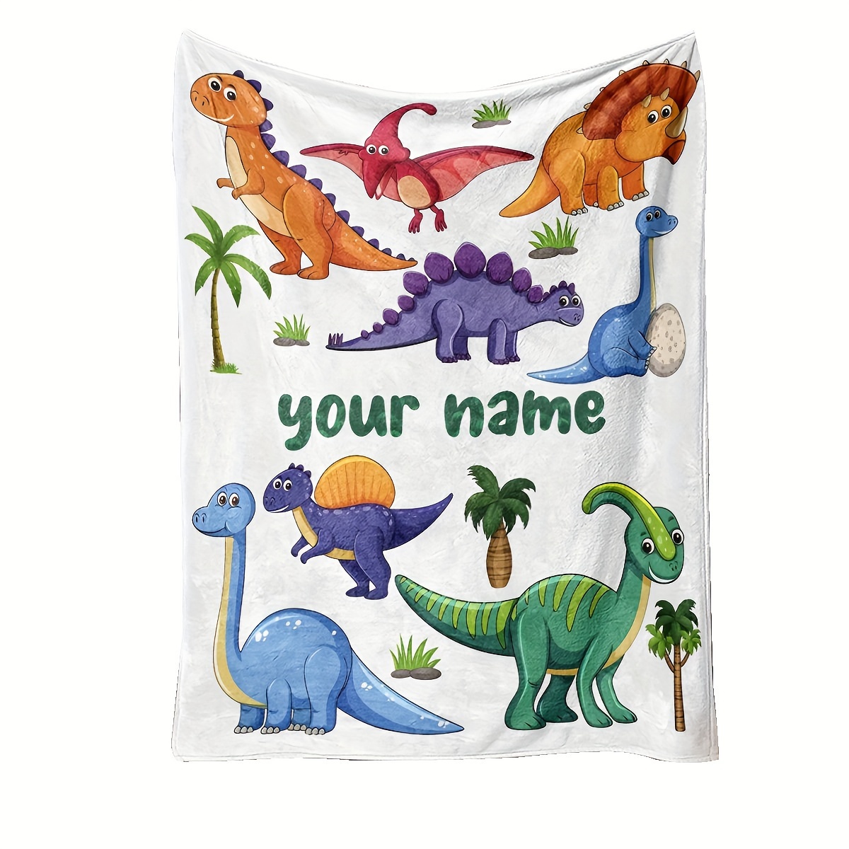 Personalized Cartoon Dinosaur Print Flannel Blanket