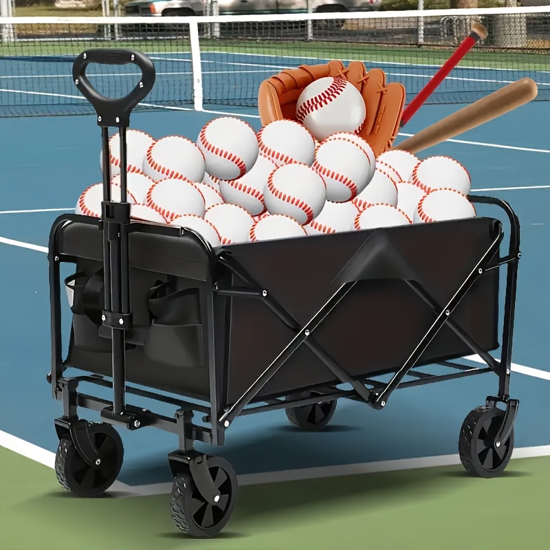 Upgraded 360° All-terrain Heavy-duty Folding Sports Transporter with Adjustable Handle And Cup Holder, Suitable for Gift Packaging for Camping, Beach Travel, Family Picnic, Gardening And Other Scenarios-Wagon Cart