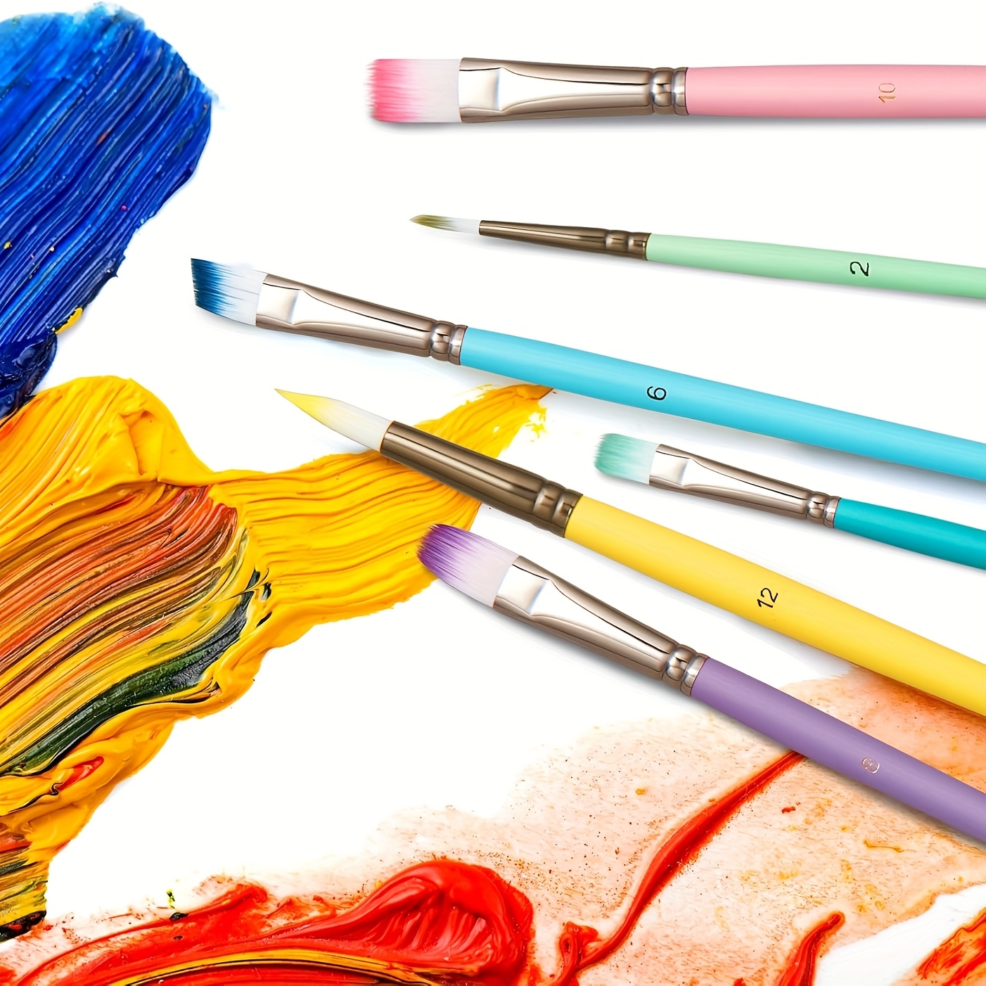 6pcs Macaroon Colour Paint Brush Set, Various Shapes & Sizes
