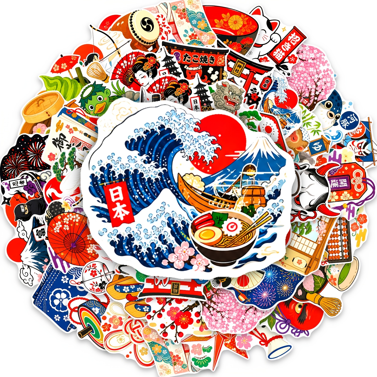 TEMU 50pcs Japanese Traditional Stickers, Traditional Stickers, Removable. Ideal For Laptop, Water Bottle, Phone Case, Journal, , Skateboard,