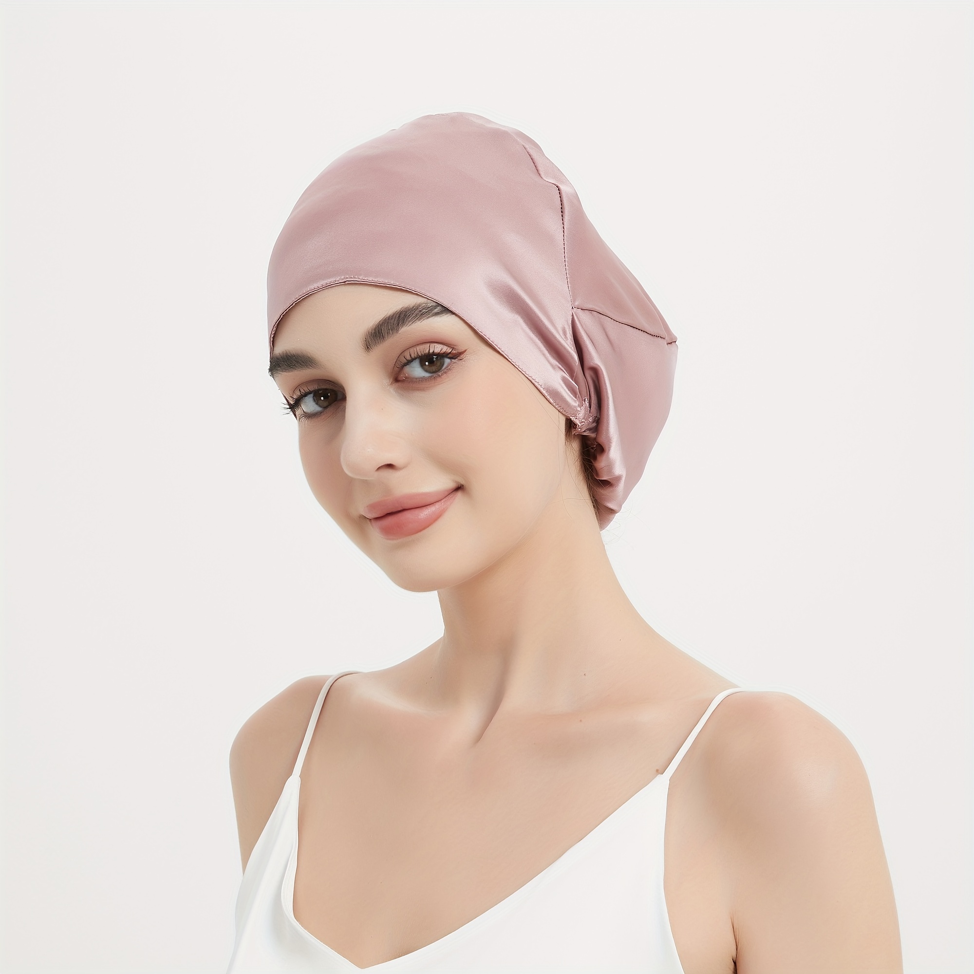 TEMU 100% Silk Double Layer Sleep - Adjustable Headband, Smooth And Soft Hair Protection For Women, Beige, Design, Frizz And Split Ends