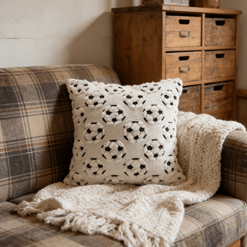 TEMU Une housse de coussin sphérique brodée avec fermeture éclair ! Garniture de coussin non incluse, convient à diverses , 18 pouces