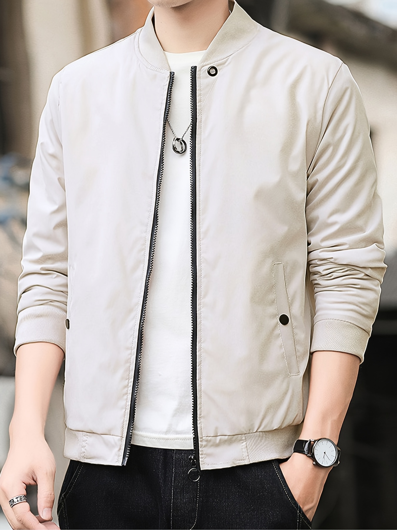 Lightweight Men'S Casual Jacket for Spring And Autumn, Stylish Solid Color Baseball Jacket, Suitable for Outdoor Sports And Leisure