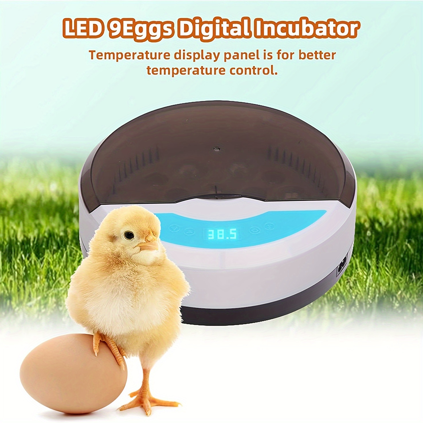 

Hh 9- Incubator, Automatic Temperature Control, Humidity Display, With Power Supply 110v/220v, Us Plug, For Chickens, Quails, Birds, Pigeons, No Battery Required