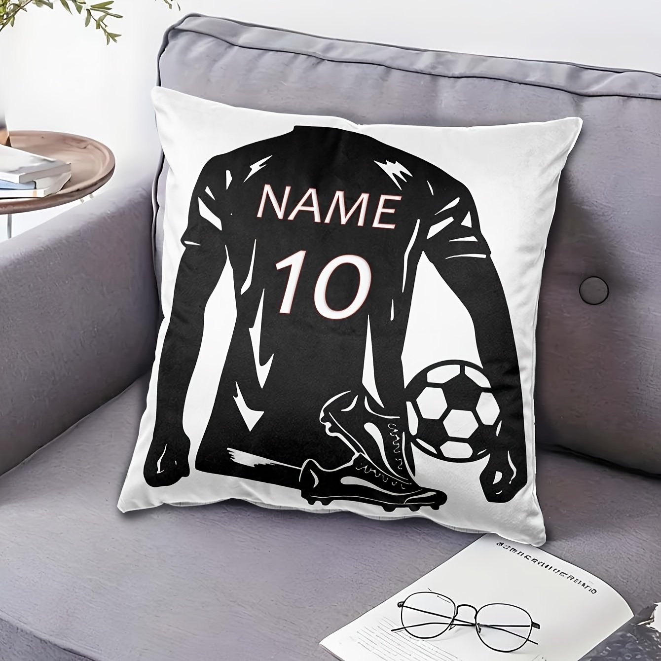 TEMU Custom Polyester Fabric Throw Pillow Cover, Personalized Zippered Football Image Cushion Case, Machine Washable Contemporary Style Removable