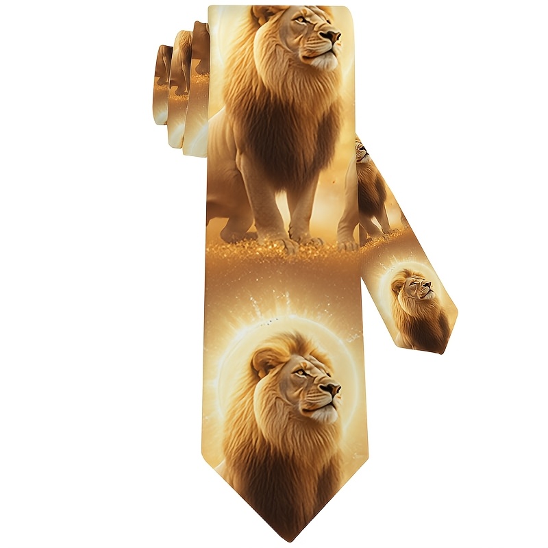TEMU 1pc, Lion Pattern Printed Tie, Soft And Fashionable Accessory For Weddings, Dates, Parties, Casual Wear, Easy To Clean, Great Gift Choice -