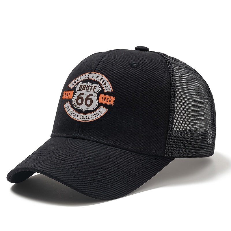 TEMU Gorra de béisbol unisex con y malla transpirable, sombrero de ala curva con estampado de la 66, sombrero de sol para exteriores , gorra de