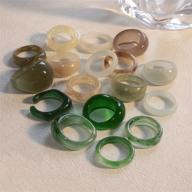 TEMU 19pcs Set Of European And Style Stacked Ring Set Made Of Acrylic Resin, Women's Bohemian Suitable For Daily Banquets, Thanksgiving Gift For