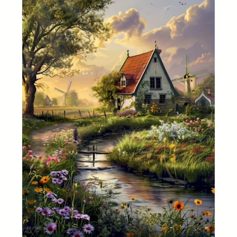 

Diy Paint-by-numbers Kit For Adults - Scenic Village Landscape | 16x20" Canvas, Acrylic Paints & Brushes Included | Easy-to- Guide | Home Decor