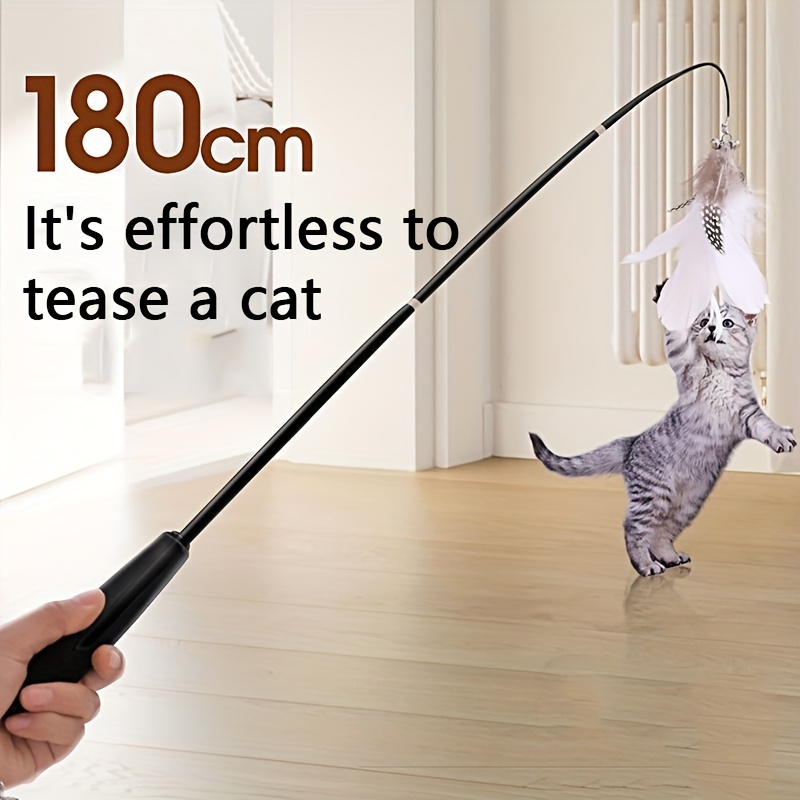 4-Section Telescoping Cat Toy Wand with Artificial Feather Telescoping Lance, Feather Bells & Plastic Feathers - Extendable Lure for Interactive Play, for Kittens and Cats, /Outdoor Use (No /)
