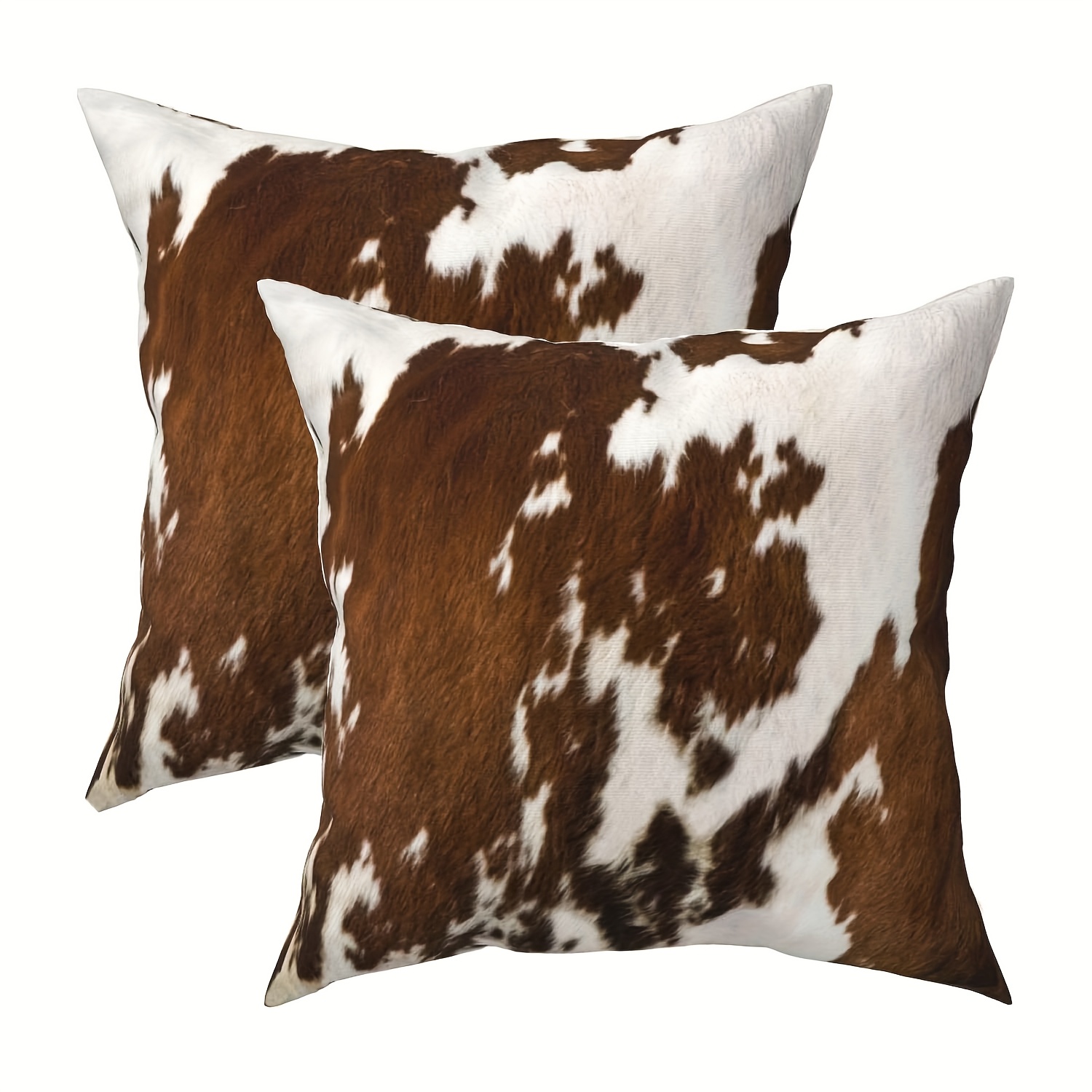 TEMU 2pcs Modern Minimalist Cowhide Print Brown Throw Pillow Covers - Polyester Zipper Closure, 16x16 18x18 20x20 Inch, Machine Washable For