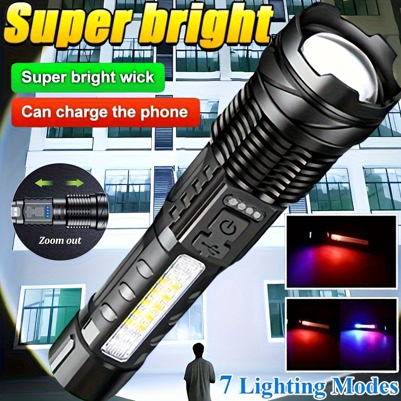 

Flashlights High Rechargeable Led Tactical Flashlight Battery Powered With 7 Light , Cob Side Light, Usb C, , Powerful Handheld Flash Lights Emergency , Hiking, Camping, And