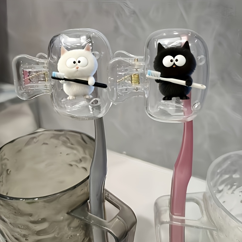 TEMU 2 piezas Sosteniendo Cepillo de Dientes Negro y Gato Negro Sosteniendo Cepillo de Dientes , de Clips para Cepillos de Dientes, Juego Combinado