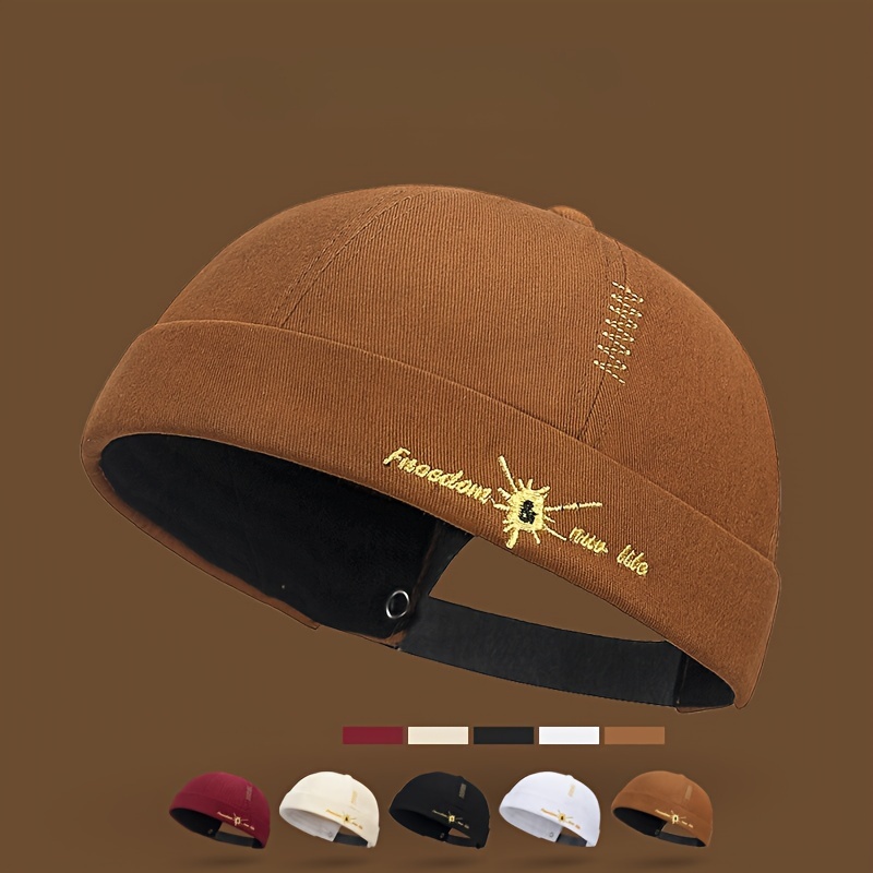 

New Embroidered Docker Cap Versatile Trendy Fisherman Beanie Lightweight Adjustable Hat For Women Men