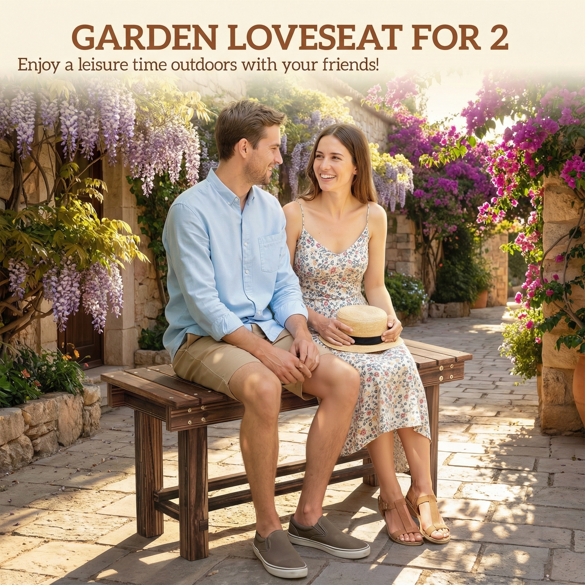 Carbonized Wood Garden Bench for 0.8 People, Measuring 35.4 Inches